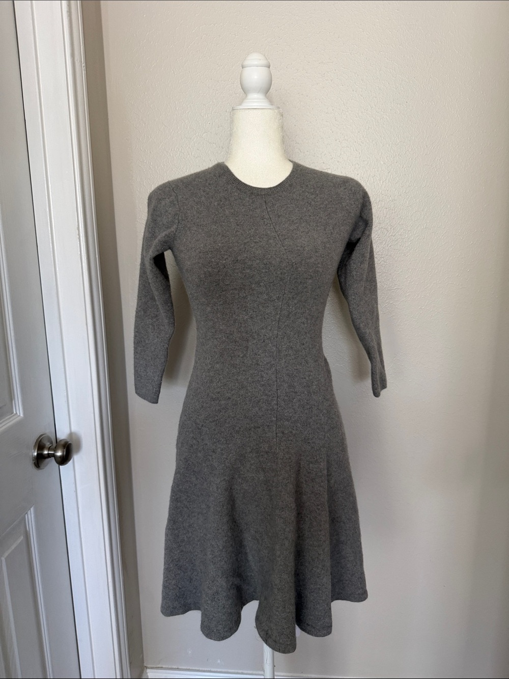 Ralph Lauren Charcoal Gray Long-Sleeve Fit-and-Flare Knit Dress